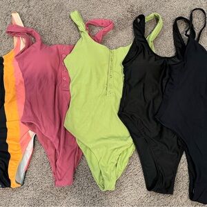 Kids One Piece Swimsuit Set - Pink, Green, Black